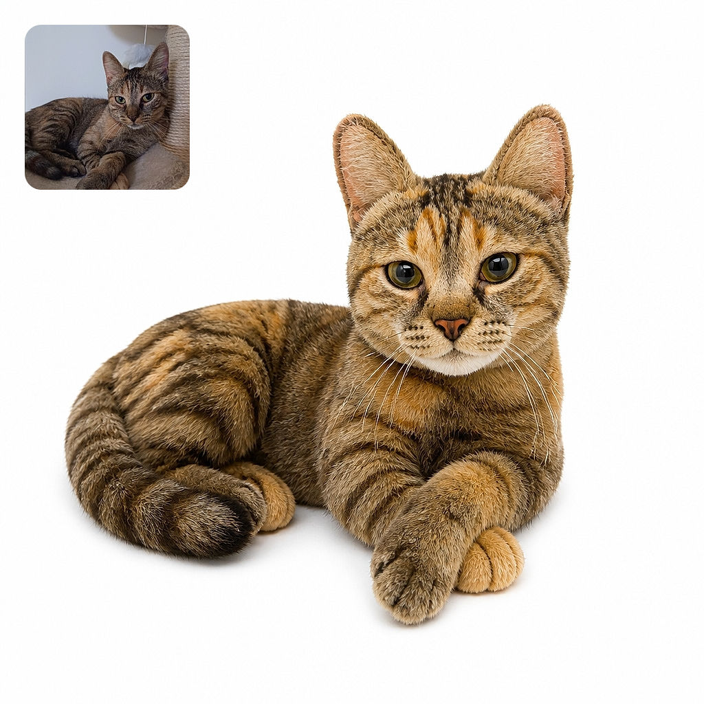 A very serious-looking tabby cat lounges on a plush cat-tree platform, staring into the camera like it has just been promoted to manager of the household. One paw stretches dramatically forward while the scratching post stands guard beside it.