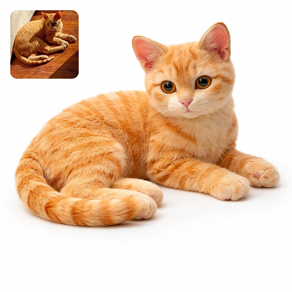 A sun‑soaked orange tabby sprawled on the hardwood like it owns the place — one ear alert, whiskers catching the light, and a dramatic shadow for added mystery. Clearly plotting world domination between naps.