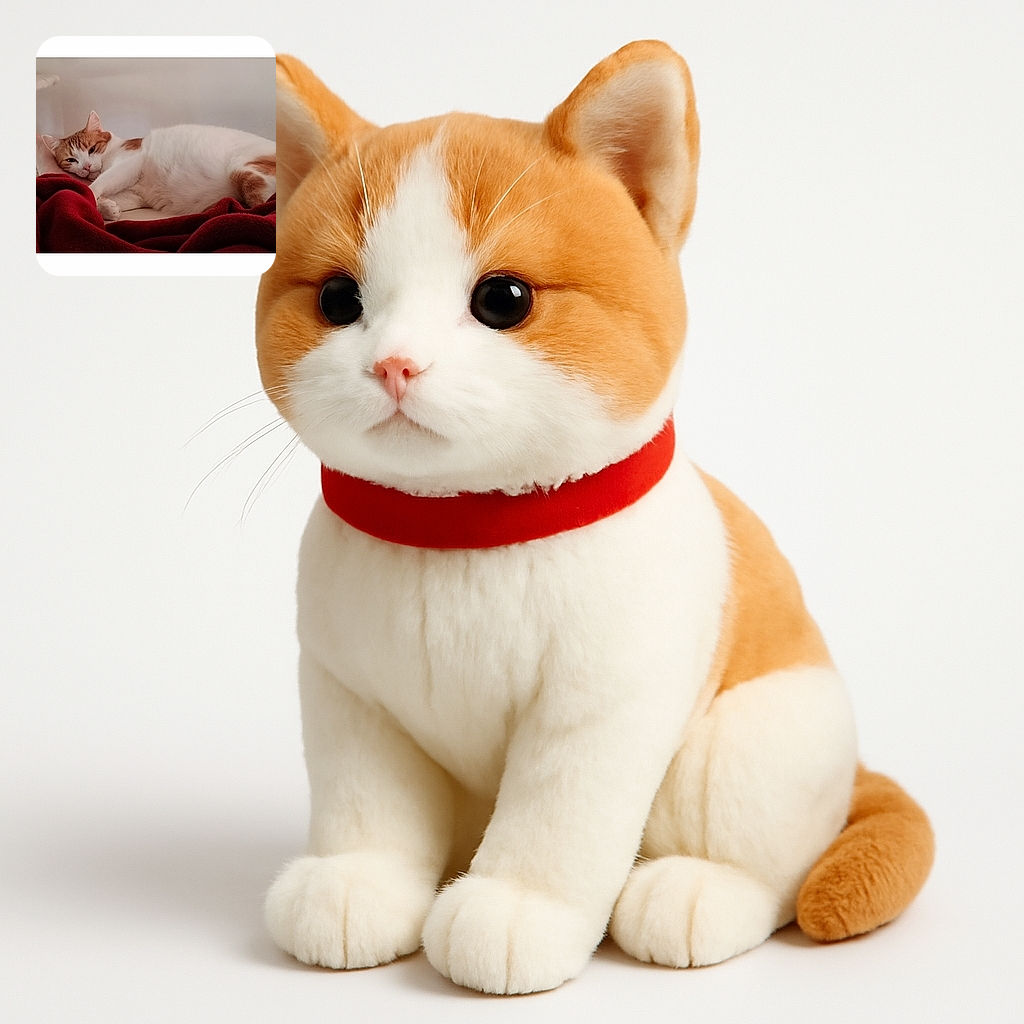 A sleepy ginger and white cat lounges comfortably on a soft surface with a cozy red blanket, looking relaxed and slightly drowsy in a calm indoor setting.