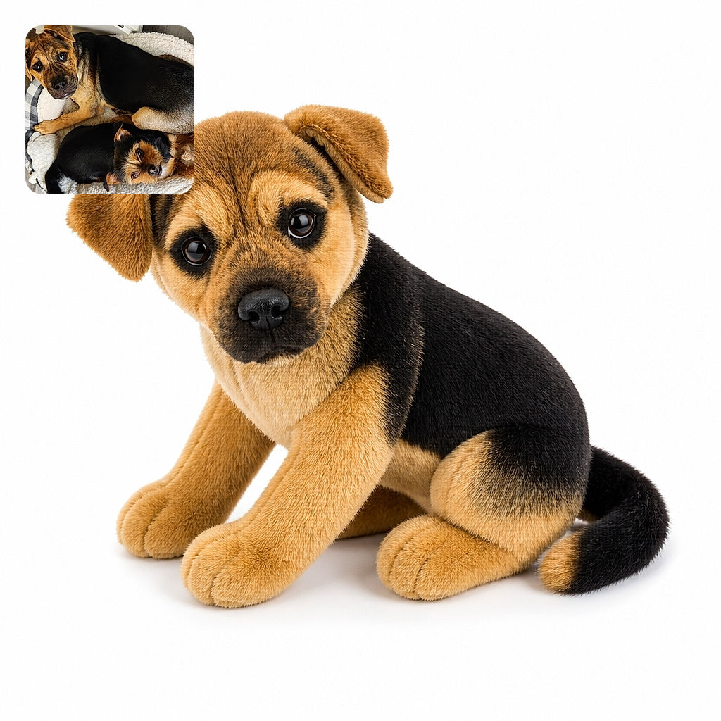 Two adorable dogs are lounging together in a cozy pet bed, with the larger pup looking up like a serious guardian and the tiny black-and-tan companion posing upside down as if auditioning for canine gymnastics. Their shared nap space is clearly the most important real estate in the house.