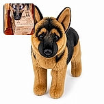 A German shepherd is attempting the ultimate cardboard disguise, standing proudly inside a shipping box with its long ears poking out like a furry antenna and its paws doing all the heavy lifting.