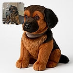 A large, fluffy dog with soulful eyes lounges on a couch, one paw resting gently on a person's arm while they scroll on their phone. The cozy room is decorated with string lights, framed photos, and a small aquarium, creating a warm and homely atmosphere.