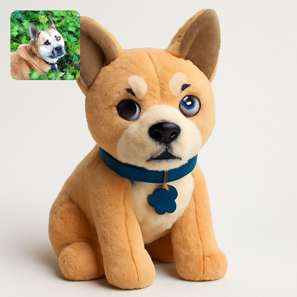 A charming dog with strikingly different colored eyes lounges amidst a lush bed of green leaves, looking back with a curious and slightly puzzled expression as if caught mid-thought in a leafy daydream.