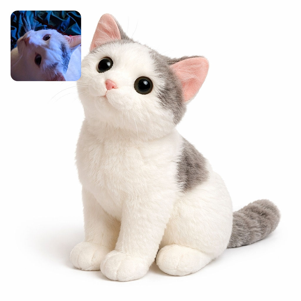 An upside-down close-up of a white cat peering with enormous pupils under moody blue light — whiskers on full display and a slightly soft-focus, mischievous 'what are you doing?' expression.