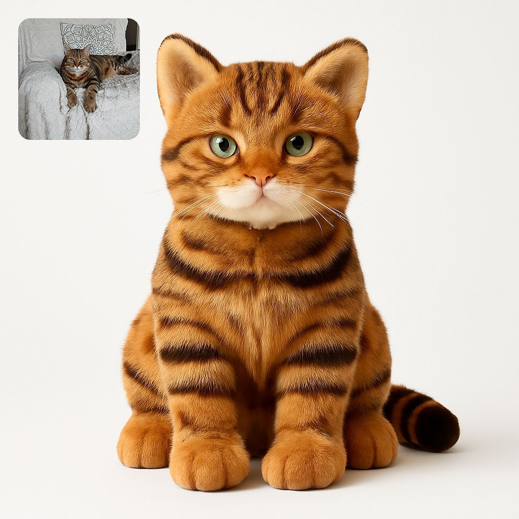 A majestic tabby cat lounges regally on a fluffy white blanket draped over a cozy armchair, staring directly at the camera with an expression that says, 'Yes, this throne is mine.' Behind the cat, a decorative pillow adds a touch of elegance to the scene.