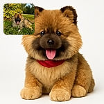 A fluffy, happy dog lounges on the grass with its tongue out, basking in the warm sunlight. The vibrant green foliage and clear blue sky create a perfect outdoor backdrop for this adorable pooch's chill session.