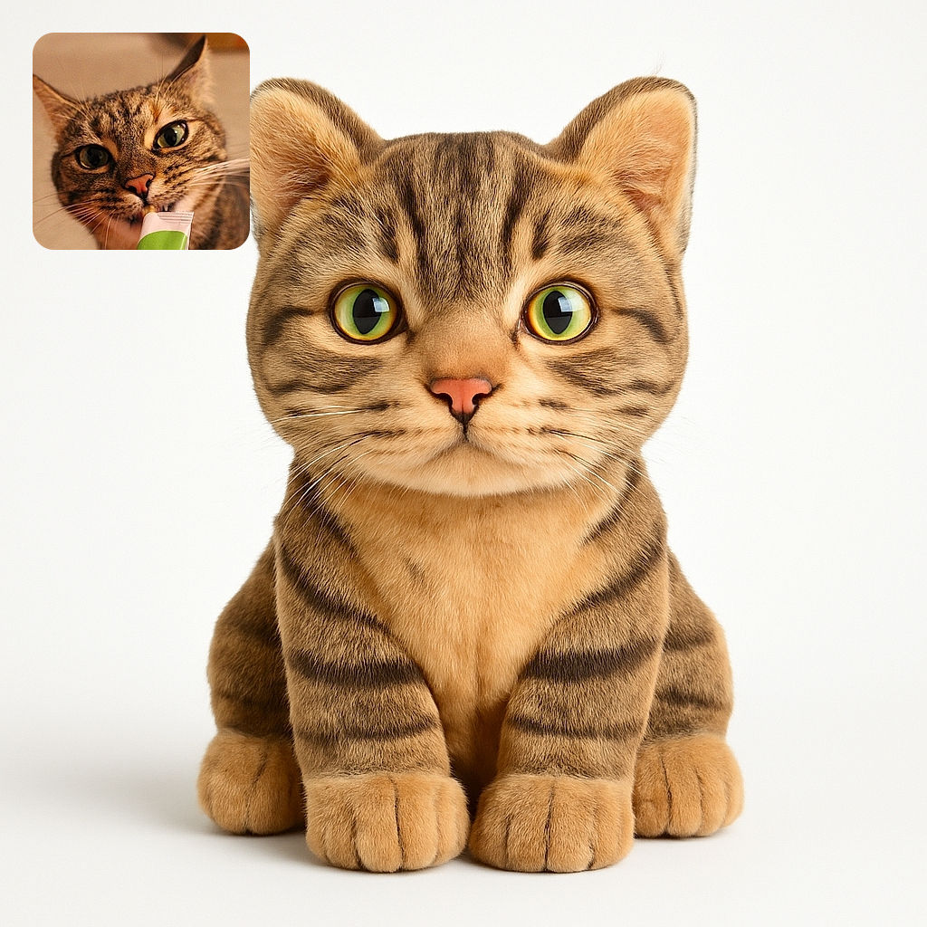 A close-up shot of a tabby cat with striking green eyes, nibbling on a treat from a green and white packet, showing off its tiny teeth and whiskers in sharp detail against a soft, blurred background.