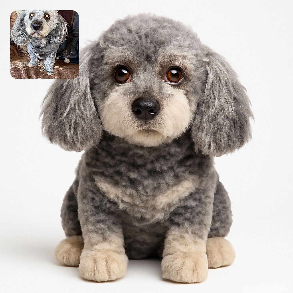 A fluffy gray dog stands attentively on a patterned blanket with a cozy, homey background featuring wooden furniture and a framed picture. The dog's eyes reflect the camera flash, giving it a slightly glowing look, while a digital timestamp reading '11:50' overlays the bottom left corner of the image.