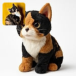 A charming calico kitten poses against a vibrant yellow backdrop, its wide eyes and curious tilt making it look like it's pondering the mysteries of the universe or just wondering where the treats are.