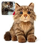 A close-up, slightly blurry photo of a fluffy tabby cat lying down with its nose and whiskers prominently in the foreground, creating a comical oversized face effect.