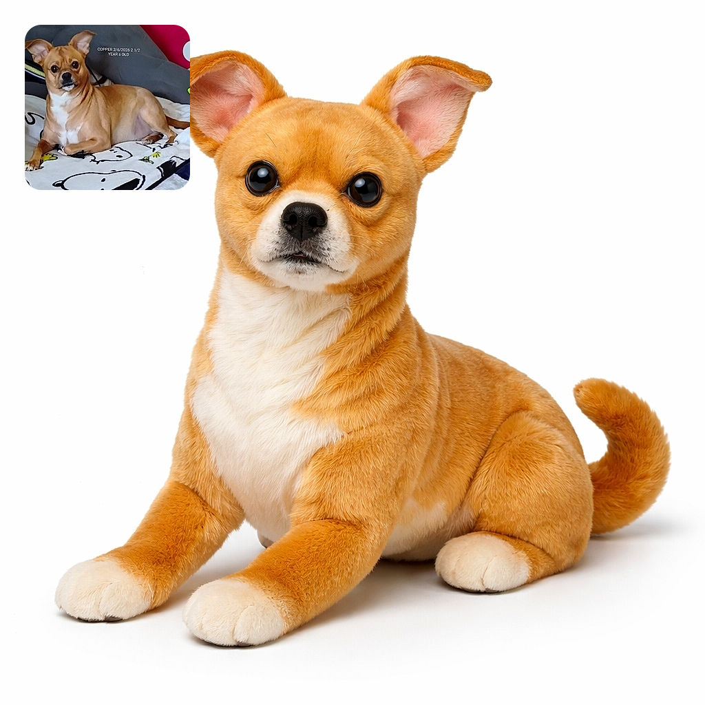 Copper, a small tan dog, lounges like royalty on a Snoopy-print blanket, giving a very serious, judge-y stare while cushions and colorful bedding form the cozy throne room. White overlay text across the top announces the dog's name and age like an official ID badge — very dignified, very dramatic.