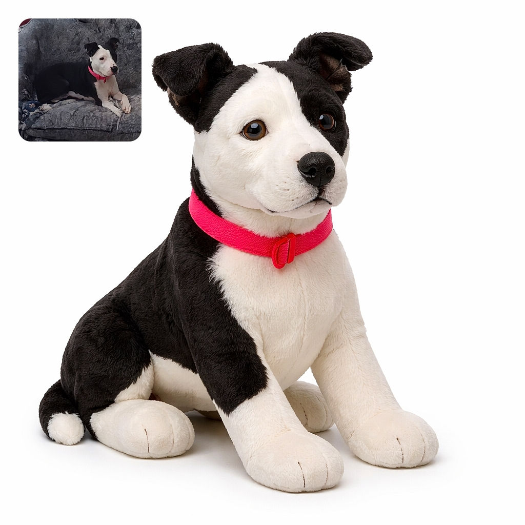 A dignified black-and-white dog in a bright pink collar lounges like the rightful ruler of this well-worn gray couch, one paw casually draped while giving a calm, slightly judgmental side-eye. The soft, textured upholstery and a floral blanket peek out beneath it, creating a cozy living-room vibe — perfect for afternoon naps and silent demand-for-treats stare-downs.