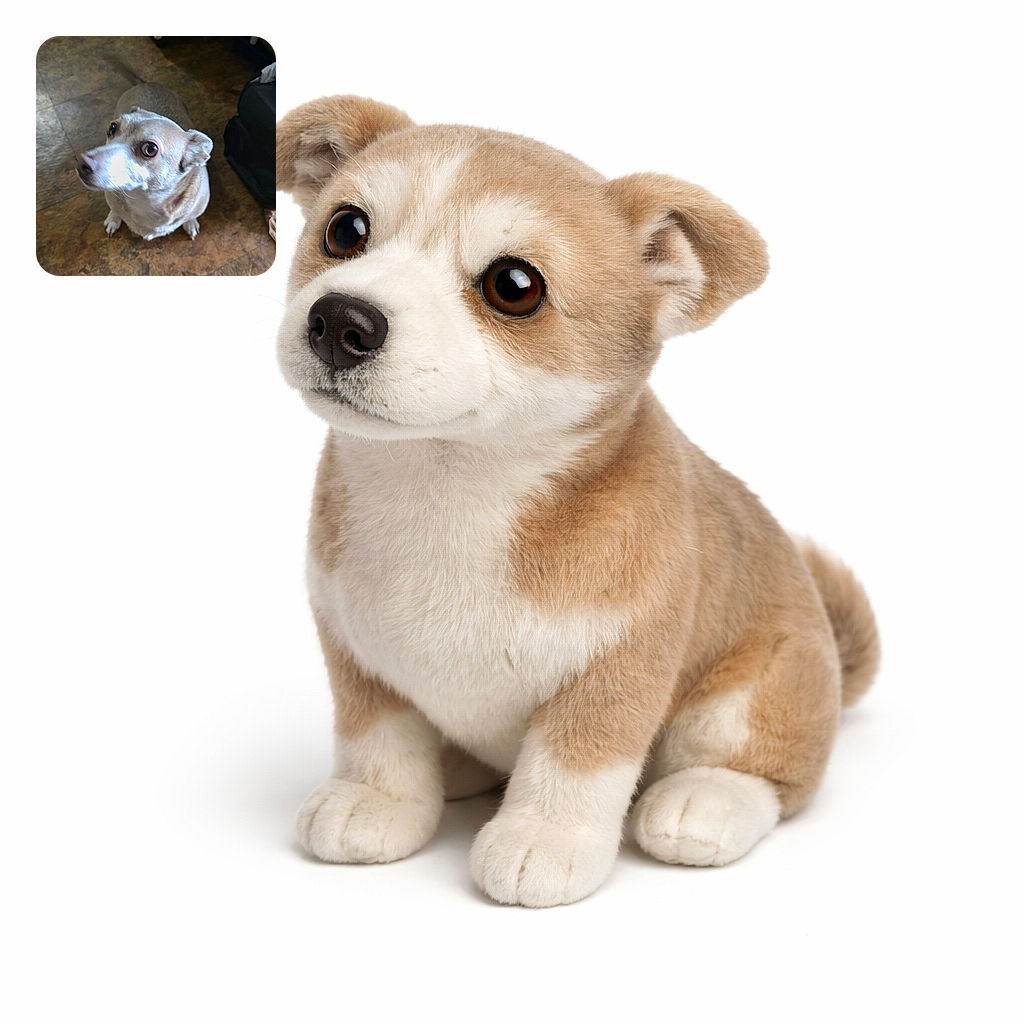 A curious dog with big, soulful eyes looks up eagerly from a rustic kitchen floor, as if waiting for a treat or some loving attention.