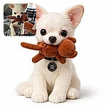 A tiny white Chihuahua clutching a brown stuffed toy in its mouth, standing on a person's lap dressed in Mickey Mouse pajama pants. The cozy living room background features a gray couch, dining table with chairs, and some wall art, while the photo is timestamped with a bold text overlay reading 'Apr 3, 2025 ON THIS DAY'.