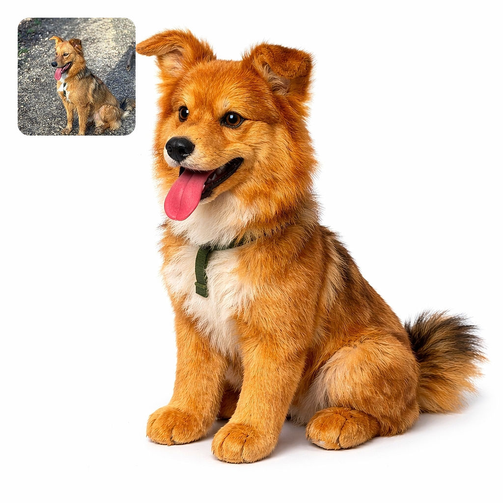 A happy, slightly muddy dog sits proudly on a gravel path with its tongue flopping out and ears perked — looks like it just completed an epic stick-chasing mission and is basking in the glory of sunlight and dirt.