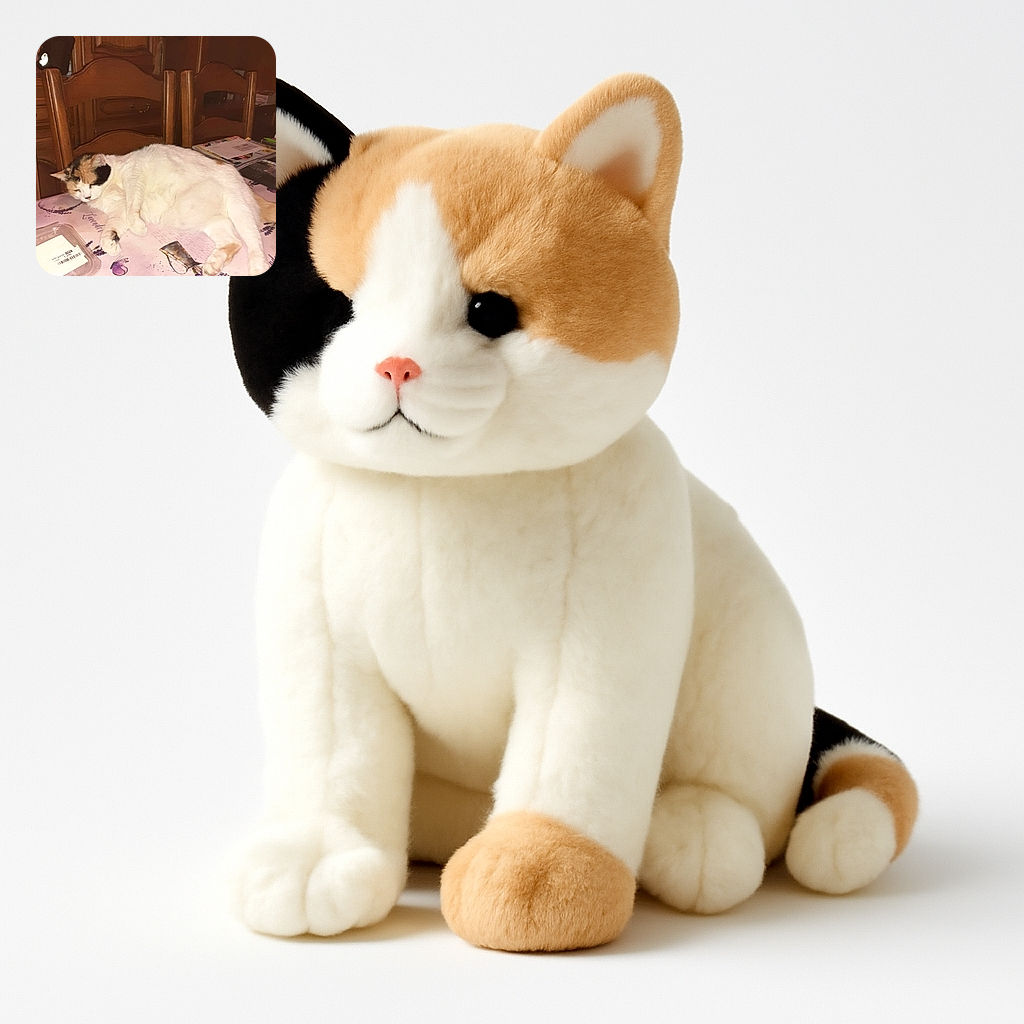 A fluffy calico cat is lounging lazily on a lavender-themed tablecloth, completely owning the dining table while surrounded by wooden chairs and scattered papers.