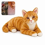 A charming two-cat collage: one fluffy tabby is cuddling a plush toy like it has claimed the world’s coziest throne, while an orange cat poses nearby with the serious expression of a tiny apartment supervisor.