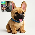 A cozy living room scene with a happy French Bulldog sitting on a gray couch next to a person's legs stretched out, watching a football game on TV. The room has warm lighting, a pink knitted blanket, and a neon sign that says 'HUSTLE' glowing in the background, adding a fun and vibrant touch.