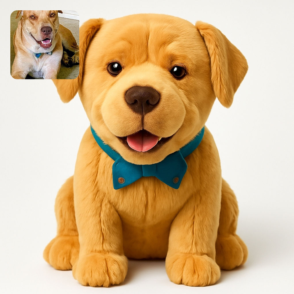 A happy, golden-brown dog with a blue collar lounges comfortably on a carpeted floor, flashing a goofy smile with visible teeth, looking like it's ready for a belly rub or a game of fetch.