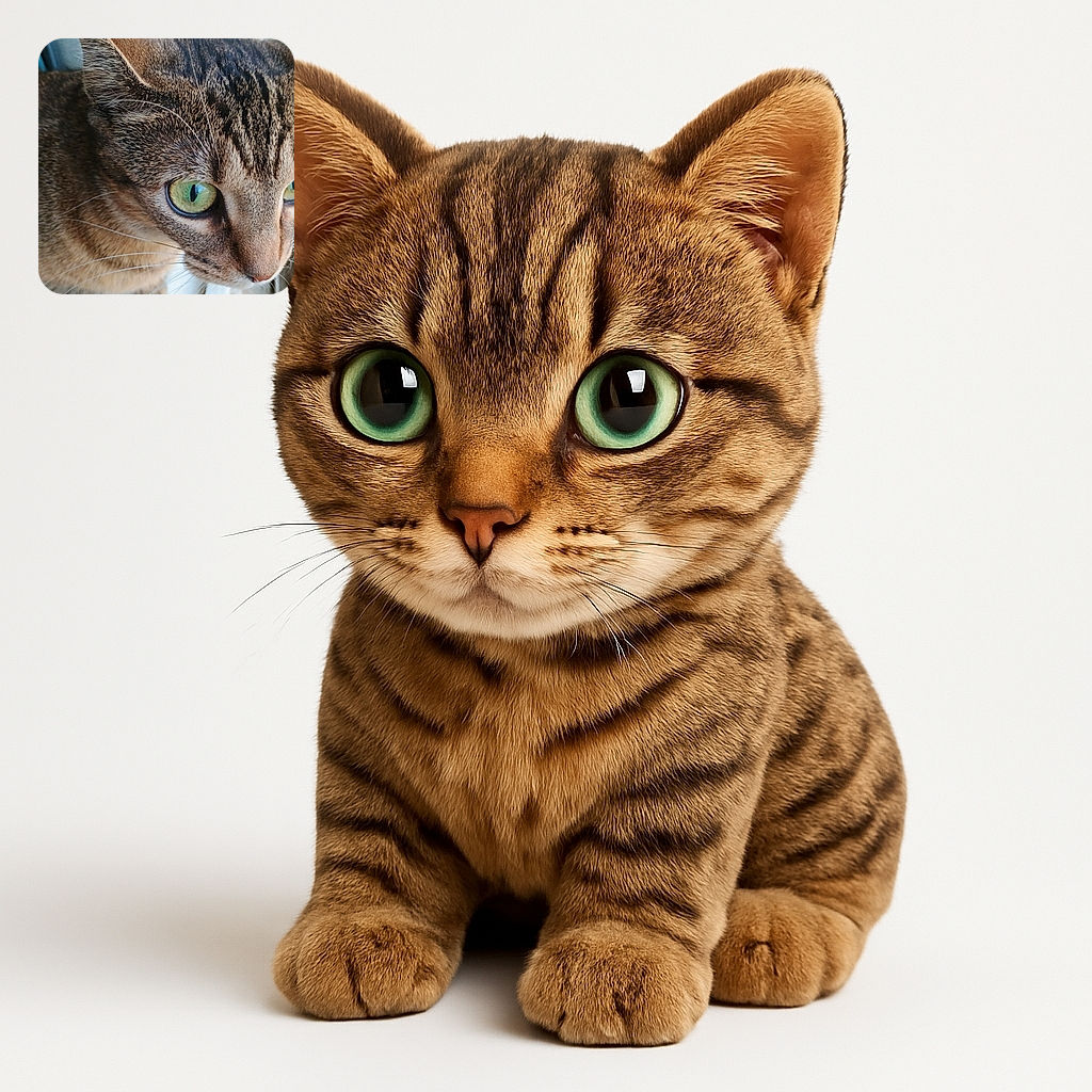 A close-up shot of a curious tabby cat with striking green eyes and detailed fur texture, capturing the feline's intense gaze and whiskers in sharp focus.