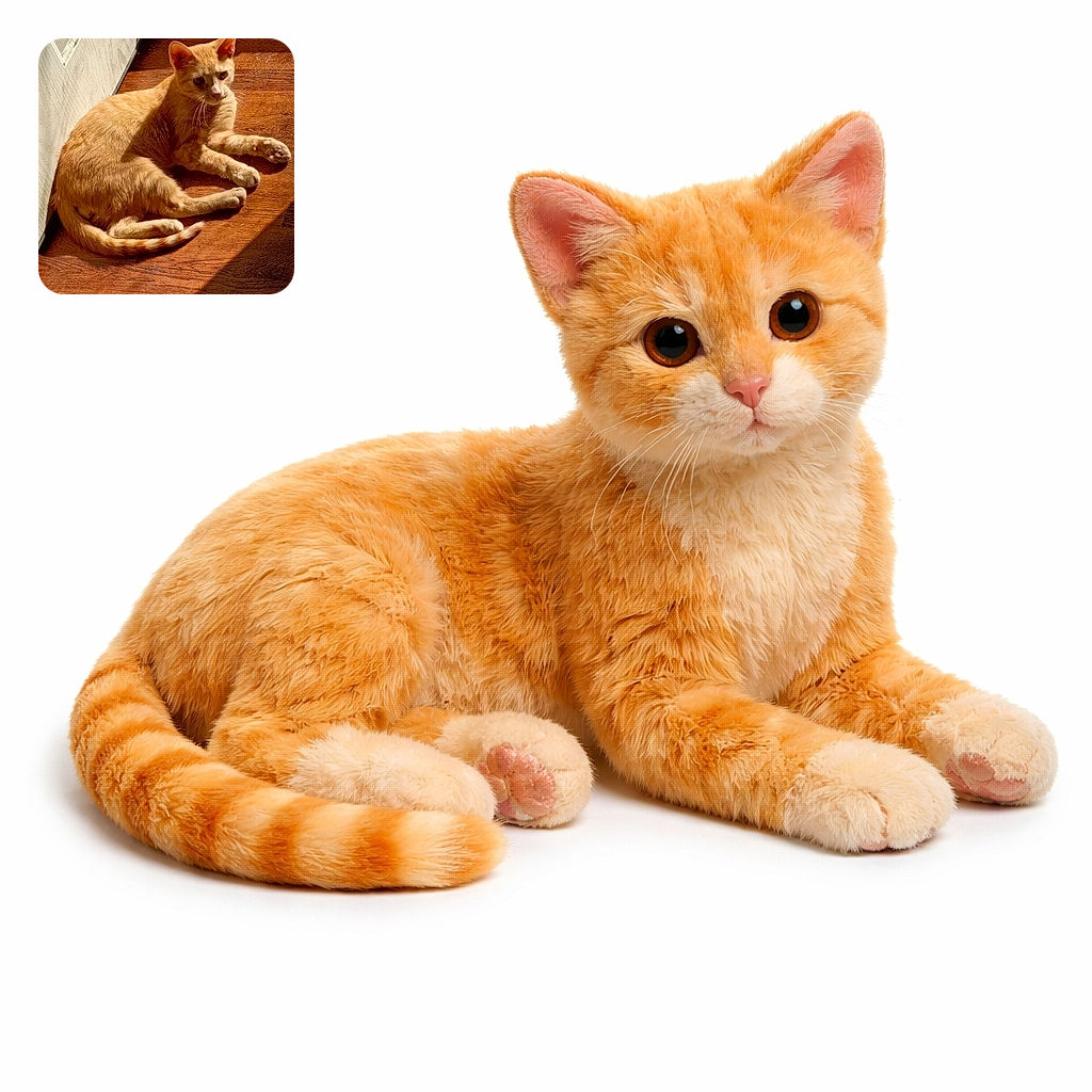 A ginger tabby soaks up a perfect sunbeam on a wooden floor, looking both regal and mildly suspicious — like it just remembered it stole a sock. Warm light outlines the whiskers and tail while the door and floorboards provide a cozy indoor stage.