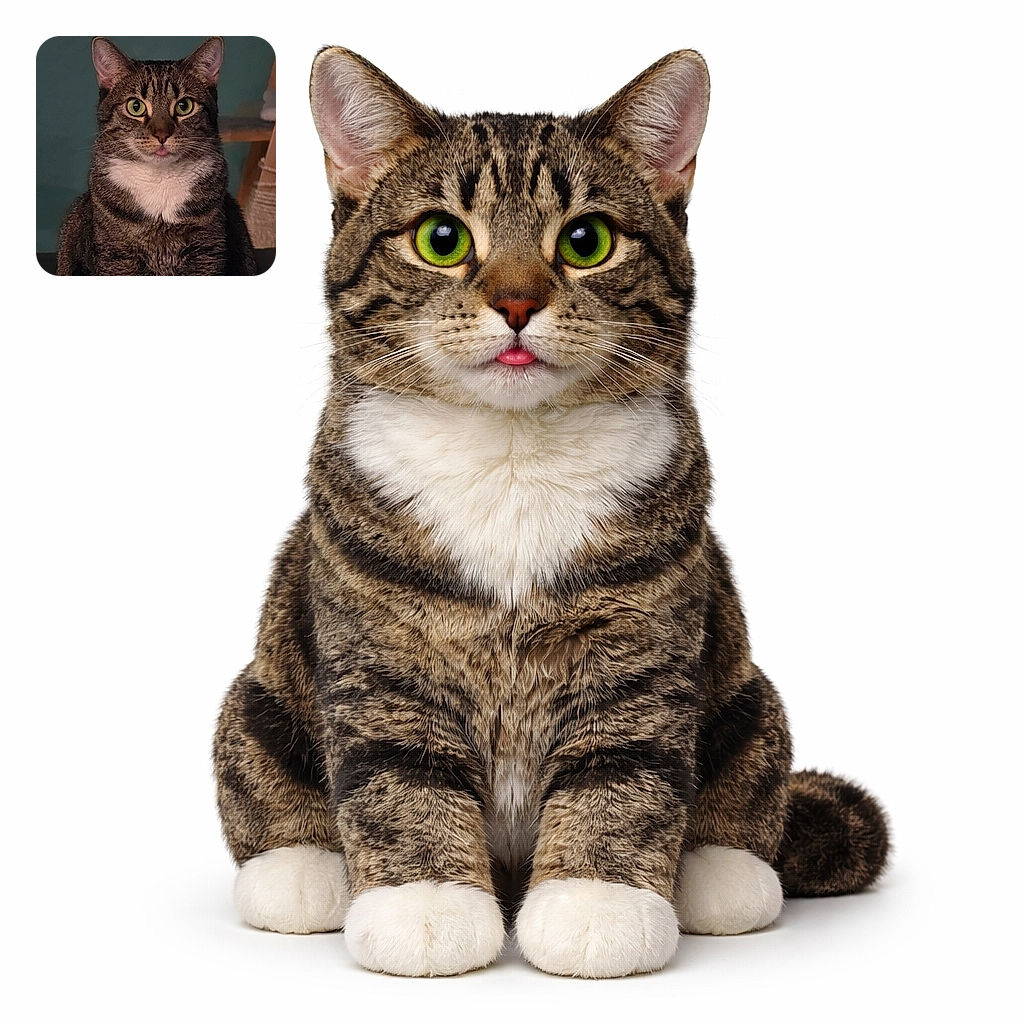 A regal tabby stares straight into the camera with wide green eyes and a tiny tongue sticking out, like it just remembered a secret snack. The shot is a crisp indoor portrait with soft background blur that makes the cat's white chest and striped fur pop.