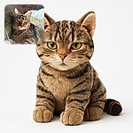 A regal tabby cat lounges comfortably on a cozy green couch, basking in the warm sunlight streaming through a nearby window. The cat's intense gaze and relaxed posture make it look like the undisputed ruler of the living room kingdom. Soft textures and subtle background details add to the homely vibe.