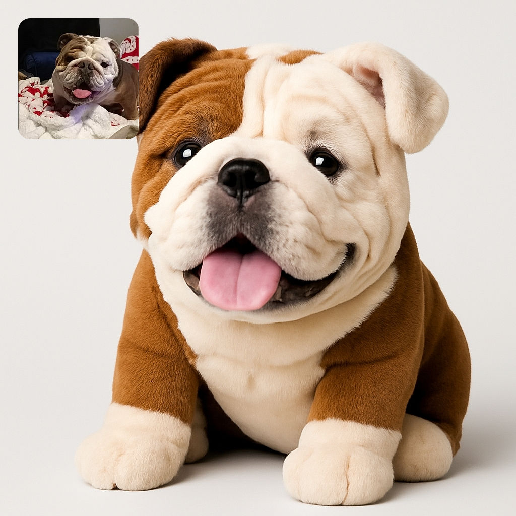 A charming bulldog with a wrinkled face and tongue out lounges on a cozy white and red blanket, looking like it's ready for a nap or a belly rub in a comfy indoor setting.
