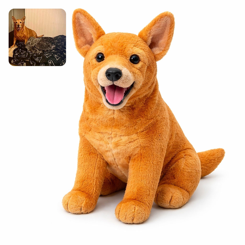 A happy golden-brown dog proudly sits on a messy pile of cozy blankets on a couch, ears perked and mouth open in a grin — part bed inspector, part household CEO — with simple white paneled wall behind.