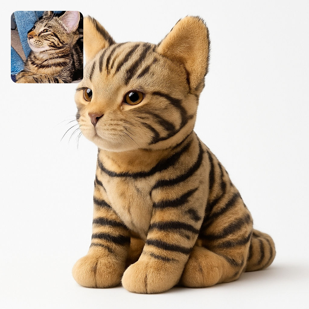 A close-up side profile of a relaxed tabby cat with striking stripes and expressive eyes, resting its paws on a soft blue surface with a cozy backdrop.