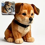 A thoughtful dog lounges comfortably on a soft surface, gazing off to the side with a calm and gentle expression. The background shows a chair and a textured wall, giving a cozy, everyday vibe.