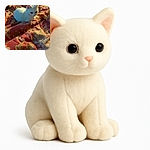 A fluffy white cat is curled up comfortably on a richly patterned red and beige blanket, basking in warm sunlight that highlights its soft fur. The cozy setting looks like the perfect spot for a catnap, with a background hinting at a lived-in room full of everyday clutter.