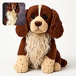 A majestic brown and white dog with long, wavy fur poses solemnly against a textured gray backdrop, looking like the furry philosopher of the photo studio.