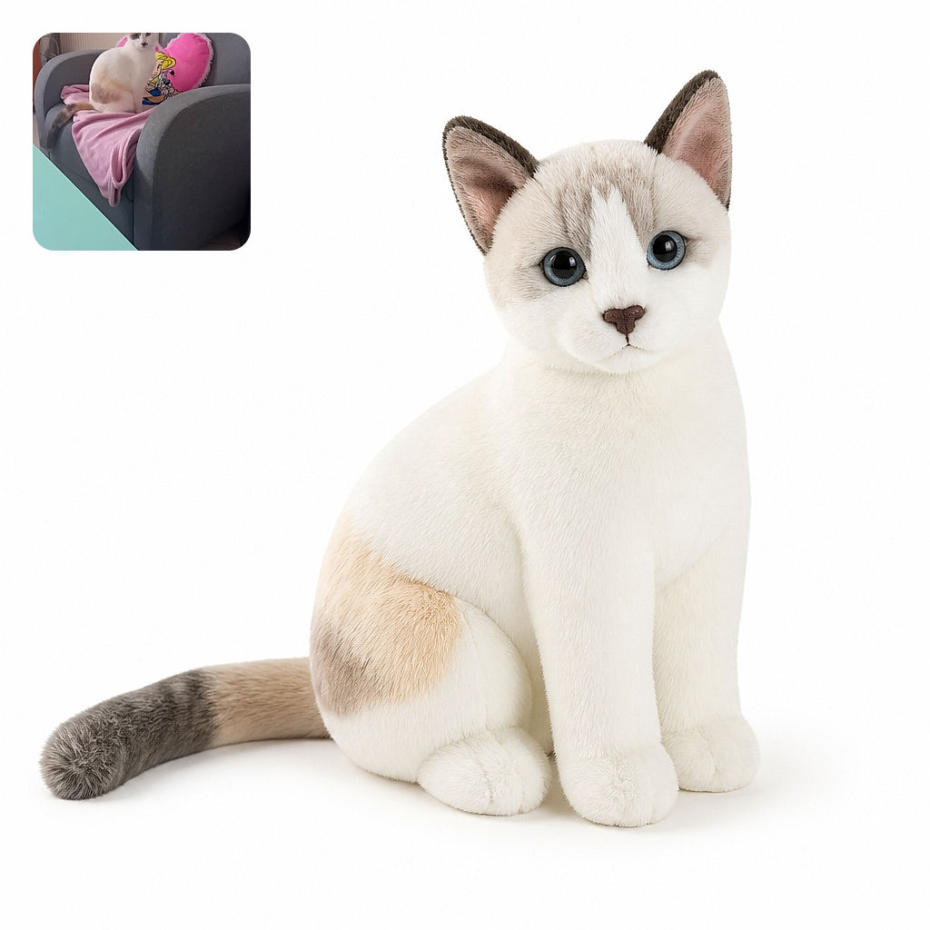 A white-and-gray cat sits proudly on a pink blanket in a gray armchair, looking like the tiny landlord of the living room. A colorful cartoon cushion provides backup, while the turquoise coffee table tries to steal the scene.