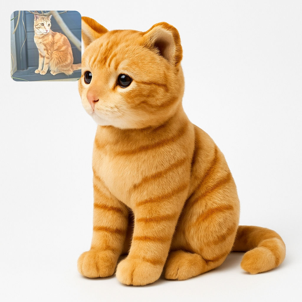 A charming orange tabby cat perched on a ledge, framed by some branches and leaves, looking off into the distance with a calm and curious expression. The soft focus and muted background highlight the cat's detailed fur pattern.