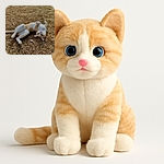 A charming ginger and white cat lies on its back on a dry grassy patch, looking up with bright blue eyes and paws curled in an adorable, playful pose.
