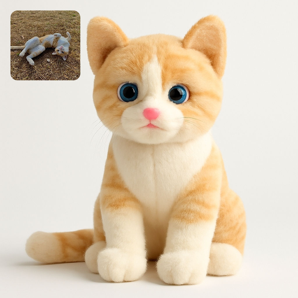 A charming ginger and white cat lies on its back on a dry grassy patch, looking up with bright blue eyes and paws curled in an adorable, playful pose.