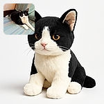 A relaxed black and white cat lounges on a striped couch, stretching out its front legs like it's claiming the comfiest spot in the house. The cozy setting and casual pose make it look like the cat is the undisputed couch king or queen.