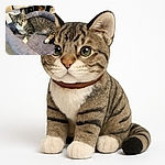 A curious tabby kitten lounges comfortably in a plush gray pet bed, eyes wide open and alert as if plotting its next playful pounce. The background shows a cozy indoor setting with some household items slightly blurred, highlighting the kitten as the main star of this adorable snapshot.