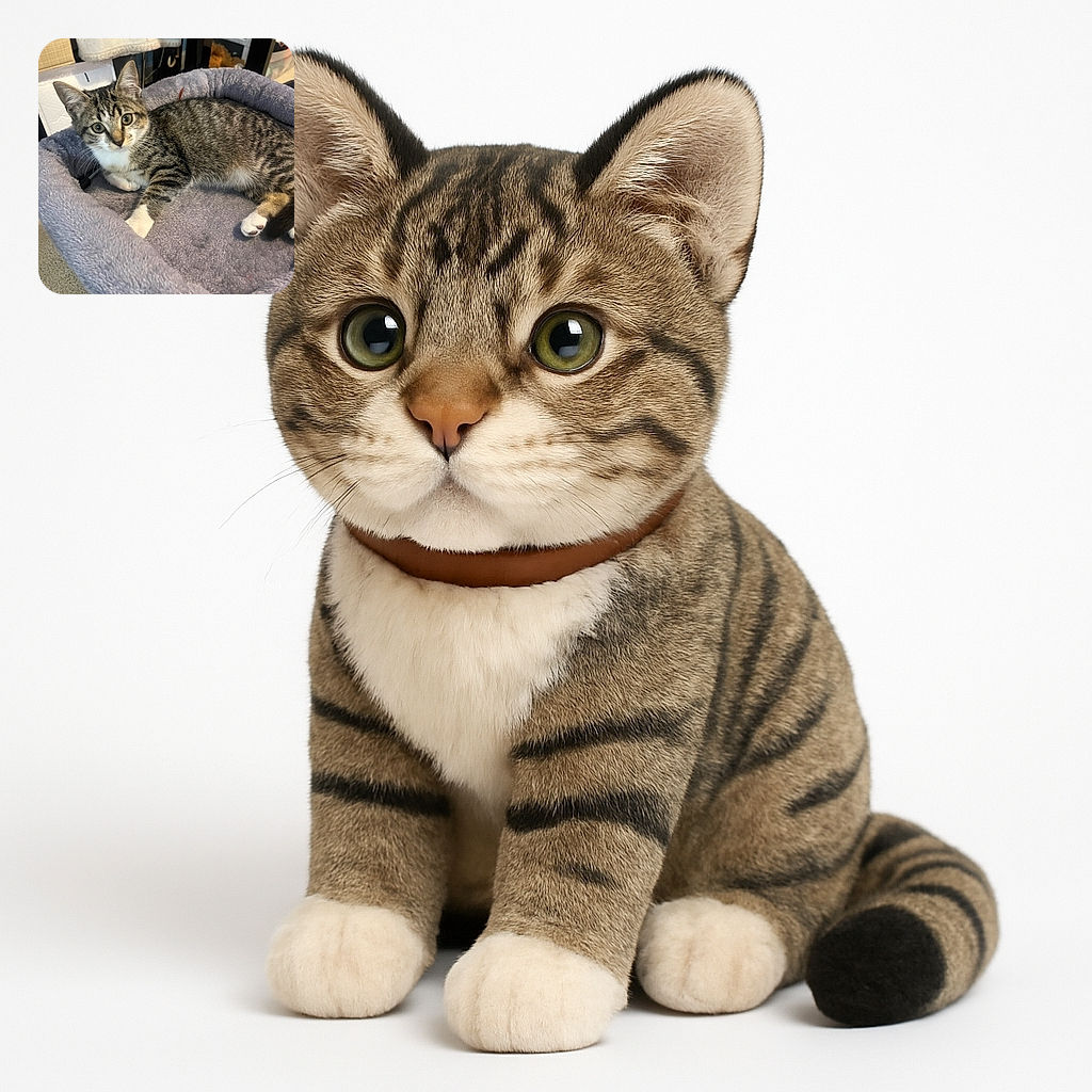 A curious tabby kitten lounges comfortably in a plush gray pet bed, eyes wide open and alert as if plotting its next playful pounce. The background shows a cozy indoor setting with some household items slightly blurred, highlighting the kitten as the main star of this adorable snapshot.