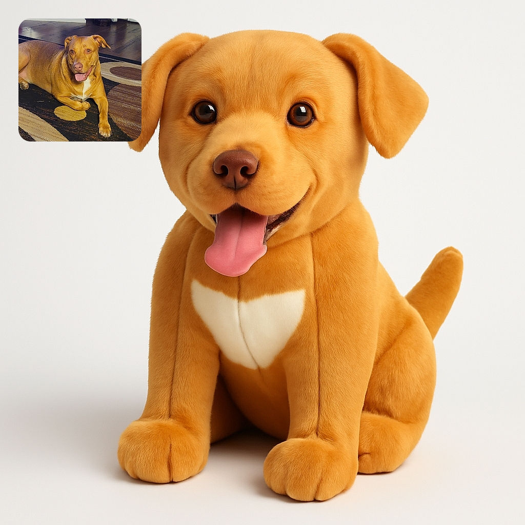 A happy tan dog is lounging comfortably on a patterned rug in a cozy room with wooden floors, looking attentively with its tongue out as if ready for a treat or a game.