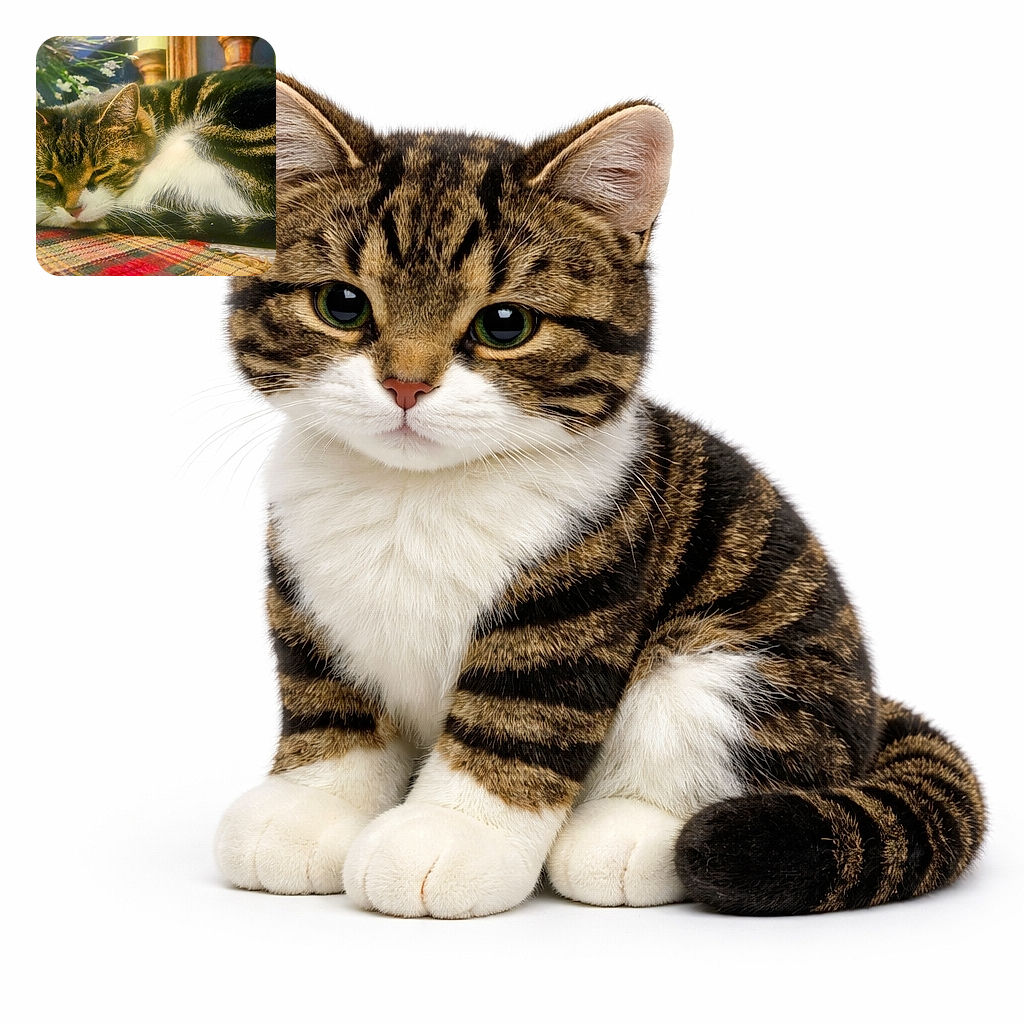 A cozy tabby cat is peacefully napping on a colorful woven mat, surrounded by a softly blurred background with hints of greenery and rustic decor, radiating calm and warmth.