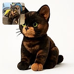 A tortoiseshell cat lounges regally on the armrest of a gray sofa, its green eyes wide and curious, surrounded by cozy cushions and a casual home setting.
