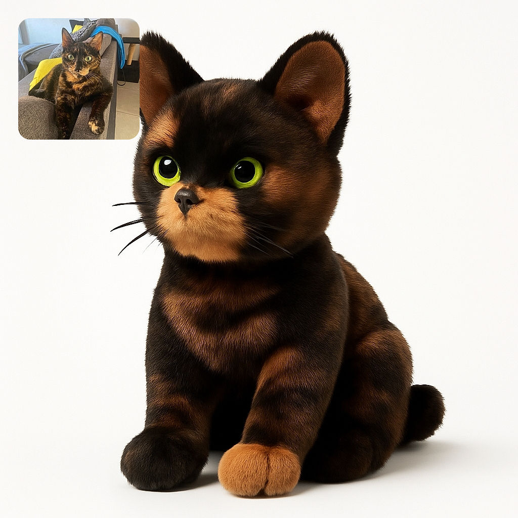A tortoiseshell cat lounges regally on the armrest of a gray sofa, its green eyes wide and curious, surrounded by cozy cushions and a casual home setting.