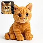 A close-up shot of a curious orange tabby cat with wide eyes and detailed fur texture, resting comfortably on a dark fabric background with a soft, cozy ambiance.