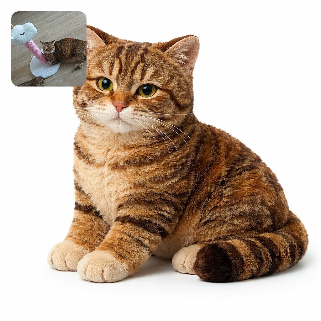 A cozy tabby cat lounges beside a whimsical unicorn-themed scratching post, looking slightly unimpressed as if judging the mythical creature's scratching skills on a wooden floor.