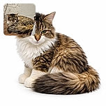 A fluffy tabby cat curled up and napping peacefully on a soft brown cushion, blending cozy textures with a subtle wall pattern of bare tree branches in the background.