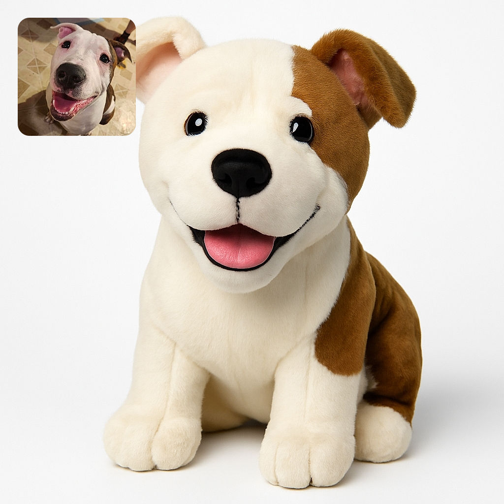 A happy dog with a big smile and bright eyes looks up eagerly, sitting on a tiled floor with a slightly cluttered background. The dog's joyful expression is infectious, making it hard not to smile back.
