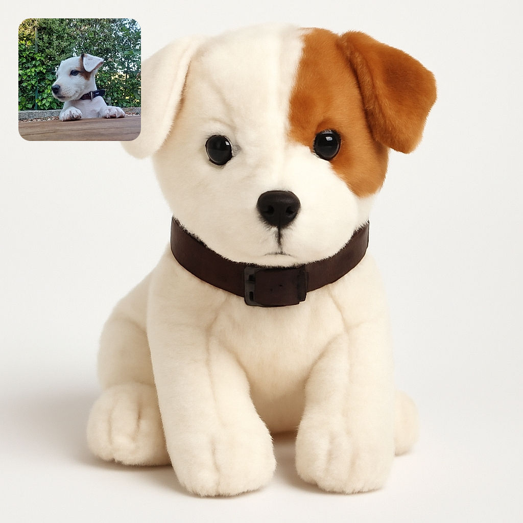 A curious puppy with a cute little brown patch on its ear peeks over a wooden surface, surrounded by lush green foliage and a wire fence, as if plotting its next playful adventure.