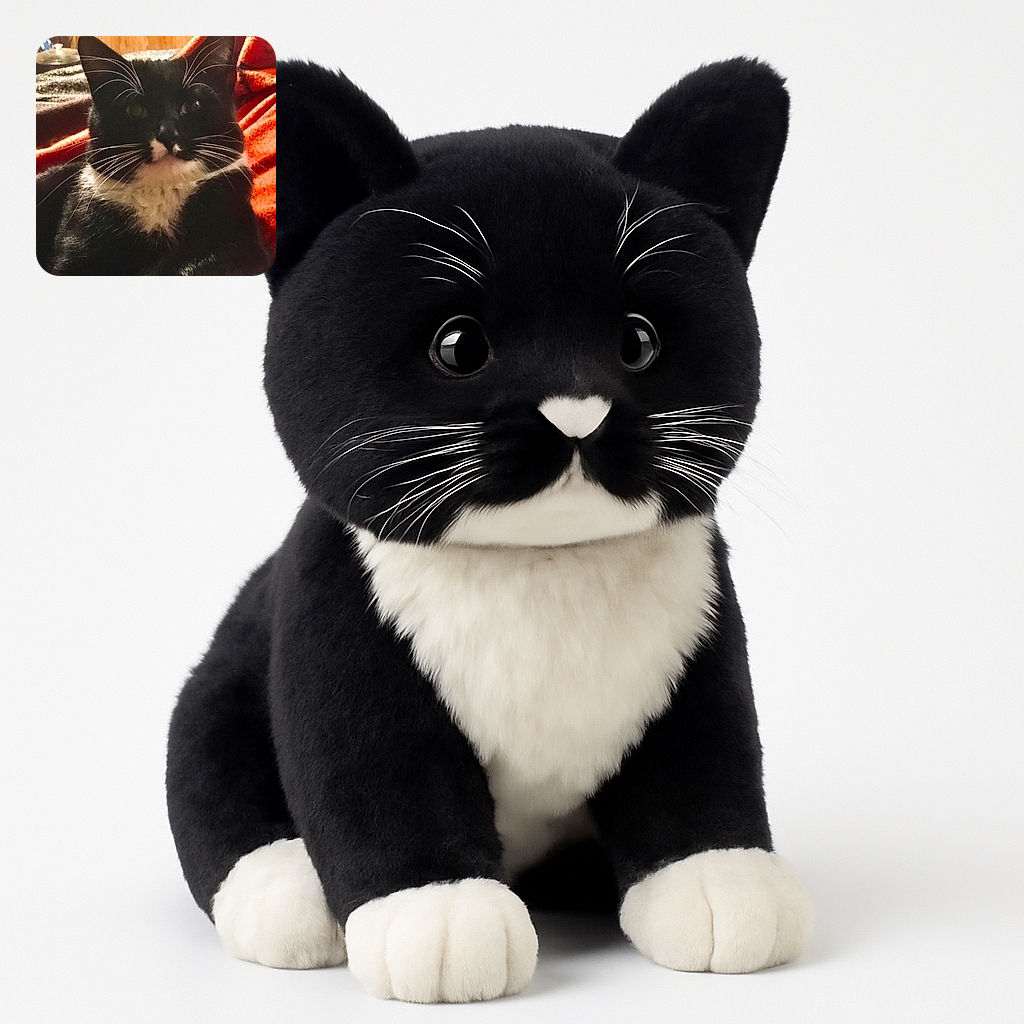 A close-up photo of a black and white tuxedo cat with prominent white whiskers and a fluffy chest, lounging comfortably on a reddish-orange blanket with a cozy, warm ambiance.